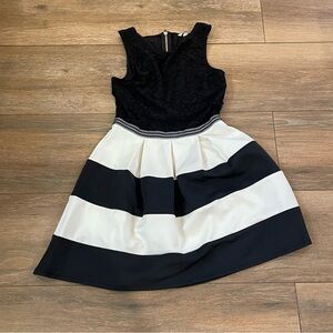 Elegant Black and White Striped Kids Dress